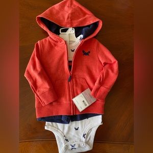 NWT Carter’s Little Boys 3 Piece Set, w/jacket, onesie and shorts in size 9 mos.